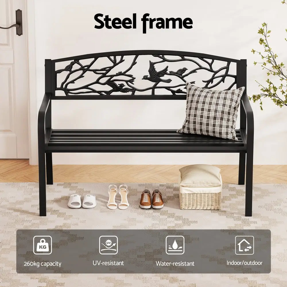 Gardeon Outdoor Bench Seat Garden Steel Outdoor Furniture 3 Seater Park Black - Furniture > Outdoor > Outdoor Benches