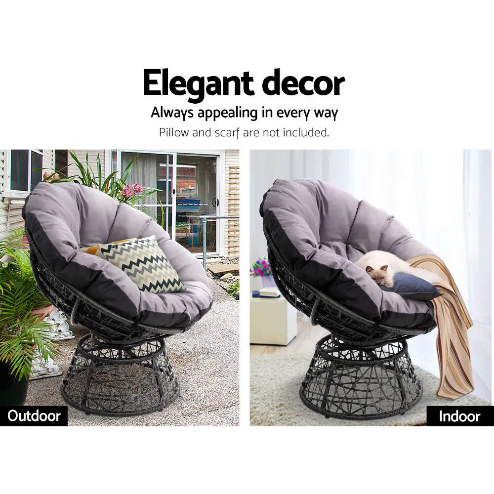 Gardeon Outdoor Chairs Outdoor Furniture Papasan Chair Wicker Patio Garden Black - Furniture > Bar Stools & Chairs