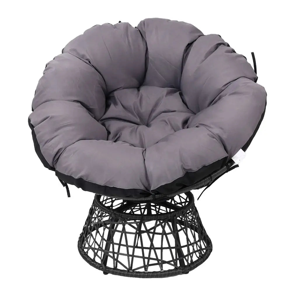 Gardeon Outdoor Chairs Outdoor Furniture Papasan Chair Wicker Patio Garden Black - Furniture > Bar Stools & Chairs