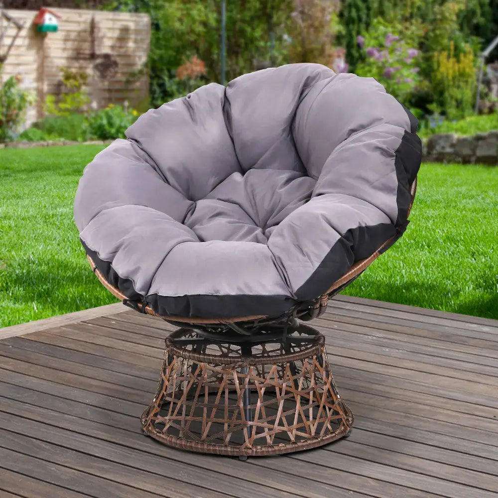 Gardeon Outdoor Chairs Outdoor Furniture Papasan Chair Wicker Patio Garden Brown - Furniture > Bar Stools & Chairs