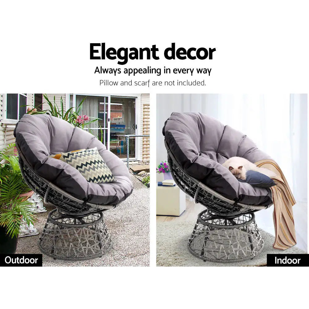 Gardeon Outdoor Chairs Outdoor Furniture Papasan Chair Wicker Patio Garden Grey - Furniture > Bar Stools & Chairs