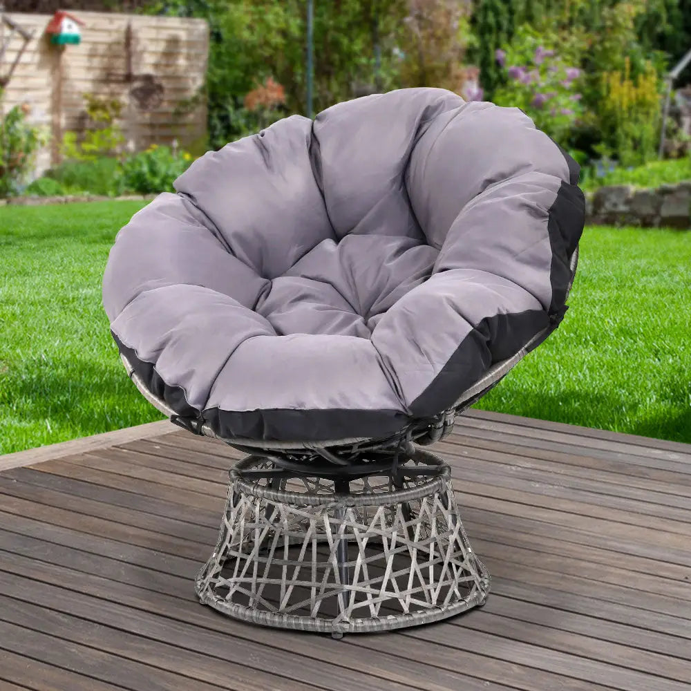 Gardeon Outdoor Chairs Outdoor Furniture Papasan Chair Wicker Patio Garden Grey - Furniture > Bar Stools & Chairs