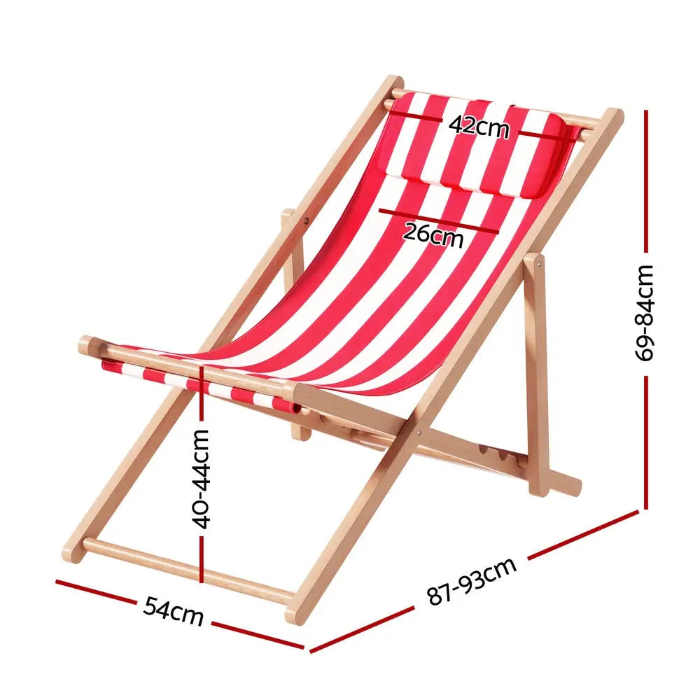 Gardeon Outdoor Deck Chair Wooden Sun Lounge Folding Beach Patio Furniture Red - Furniture > Outdoor