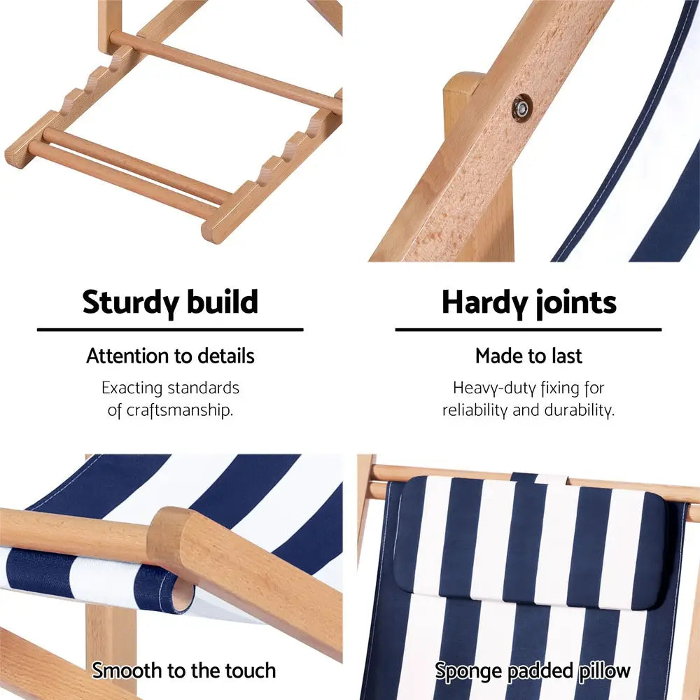 Gardeon Outdoor Deck Chair Wooden Sun Lounge Folding Beach Patio Furniture Blue - Furniture > Outdoor > Outdoor Sofas &
