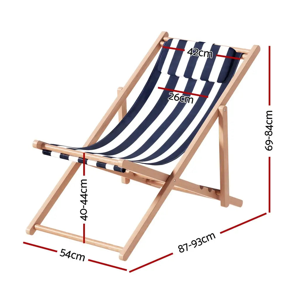 Gardeon Outdoor Deck Chair Wooden Sun Lounge Folding Beach Patio Furniture Blue - Furniture > Outdoor > Outdoor Sofas &