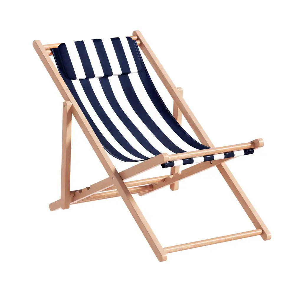 Gardeon Outdoor Deck Chair Wooden Sun Lounge Folding Beach Patio Furniture Blue - Furniture > Outdoor > Outdoor Sofas &