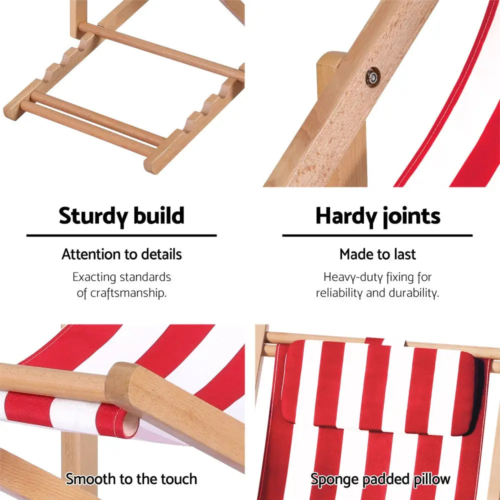 Gardeon Outdoor Deck Chair Wooden Sun Lounge Folding Beach Patio Furniture Red - Furniture > Outdoor