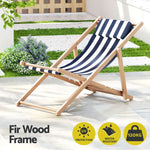 Gardeon Outdoor Deck Chair Wooden Sun Lounge Folding Beach Patio Furniture Blue - Furniture > Outdoor > Outdoor Sofas &