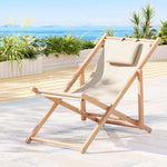 Gardeon Outdoor Deck Chair Wooden Sun Lounge Folding Beach Patio Furniture Beige - Furniture > Bar Stools & Chairs