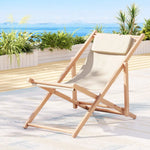 Gardeon Outdoor Deck Chair Wooden Sun Lounge Folding Beach Patio Furniture Beige - Furniture > Bar Stools & Chairs