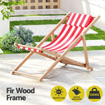 Gardeon Outdoor Deck Chair Wooden Sun Lounge Folding Beach Patio Furniture Red - Furniture > Outdoor