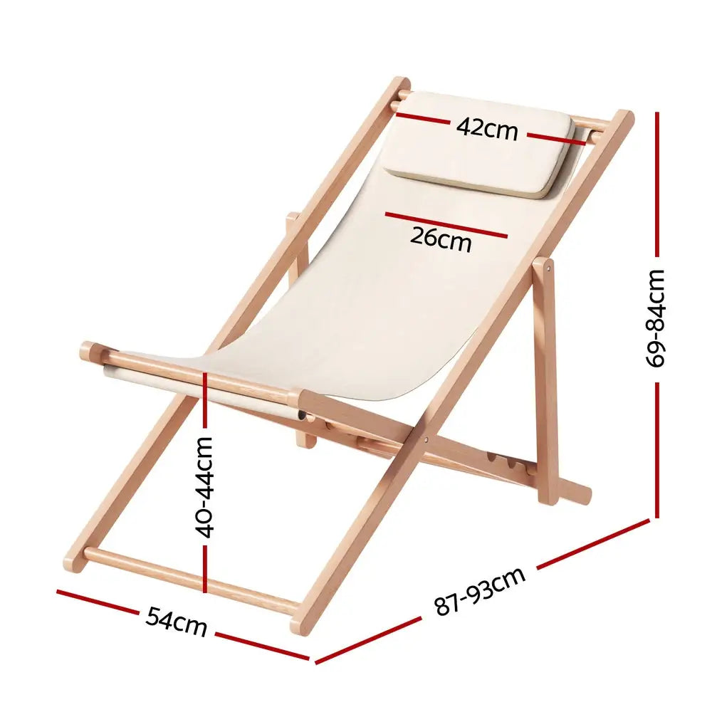 Gardeon Outdoor Deck Chair Wooden Sun Lounge Folding Beach Patio Furniture Beige - Furniture > Bar Stools & Chairs