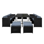 Gardeon Outdoor Dining Set 11 Piece Wicker Table Chairs Setting Black - Furniture > Outdoor