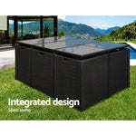 Gardeon Outdoor Dining Set 11 Piece Wicker Table Chairs Setting Black - Furniture > Outdoor