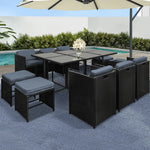 Gardeon Outdoor Dining Set 11 Piece Wicker Table Chairs Setting Black - Furniture > Outdoor