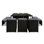 Gardeon Outdoor Dining Set 11 Piece Wicker Table Chairs Setting Black - Furniture > Outdoor