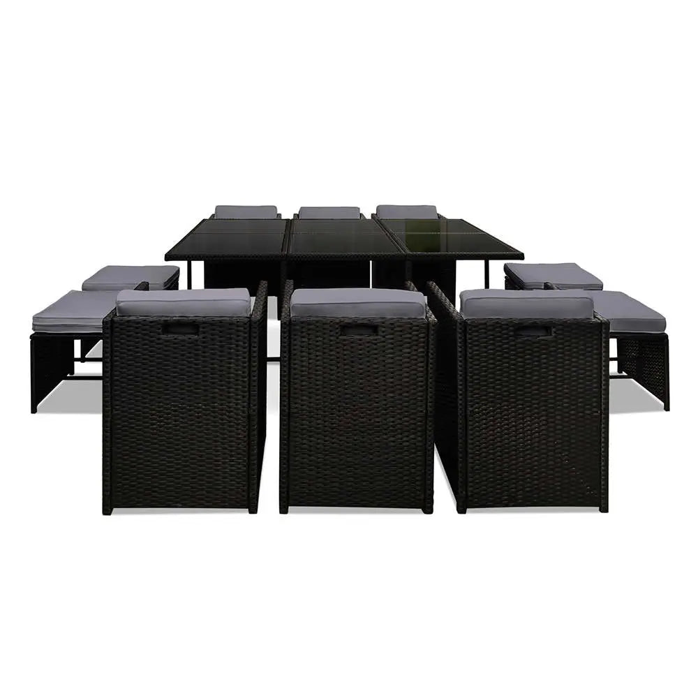 Gardeon Outdoor Dining Set 11 Piece Wicker Table Chairs Setting Black - Furniture > Outdoor
