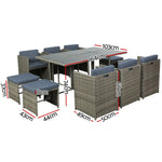 Gardeon Outdoor Dining Set 11 Piece Wicker Table Chairs Setting Grey - Furniture > Outdoor > Outdoor Chairs