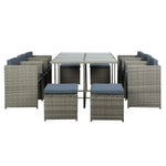 Gardeon Outdoor Dining Set 11 Piece Wicker Table Chairs Setting Grey - Furniture > Outdoor > Outdoor Chairs