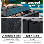 Gardeon Outdoor Dining Set 13 Piece Wicker Table Chairs Setting Black - Furniture > Dining
