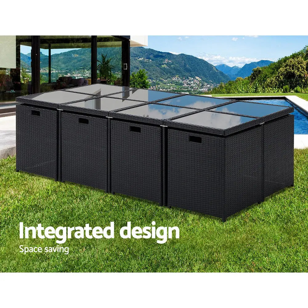 Gardeon Outdoor Dining Set 13 Piece Wicker Table Chairs Setting Black - Furniture > Dining
