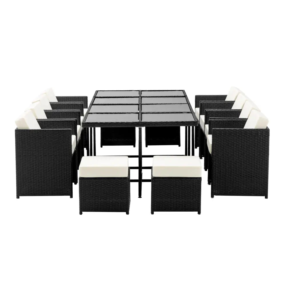 Gardeon Outdoor Dining Set 13 Piece Wicker Table Chairs Setting Black - Furniture > Dining