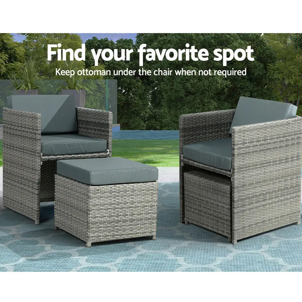 Gardeon Outdoor Dining Set 13 Piece Wicker Table Chairs Setting Grey - Furniture > Outdoor