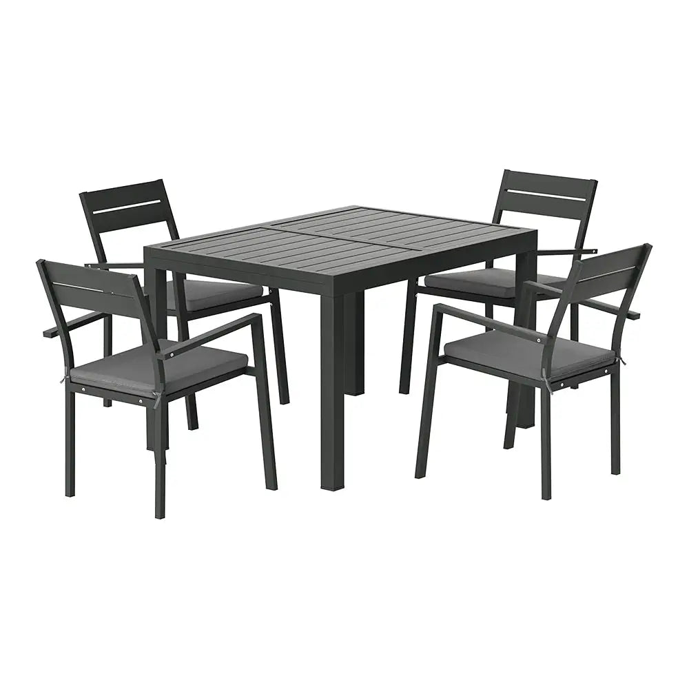 Gardeon Outdoor Dining Set 5 Piece Aluminum Extendable Table Setting Black - Furniture > Outdoor