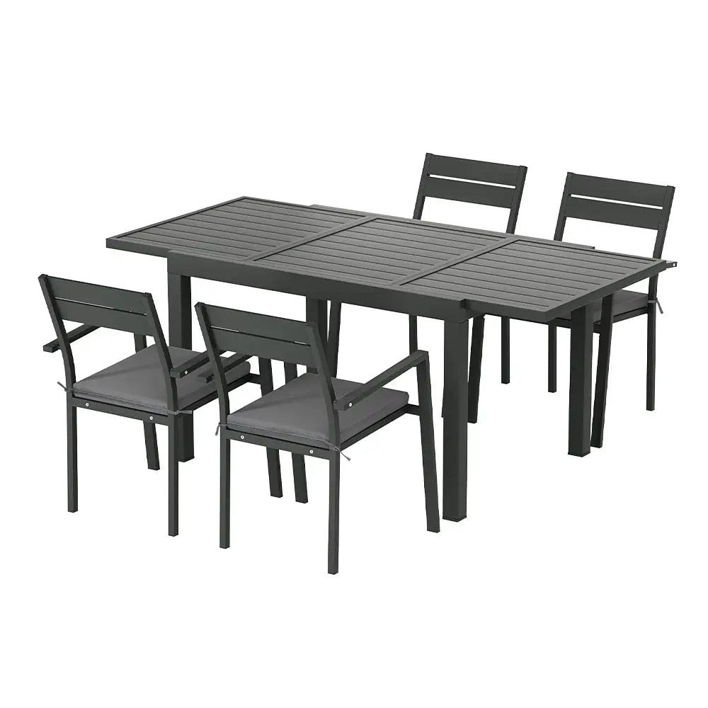 Gardeon Outdoor Dining Set 5 Piece Aluminum Extendable Table Setting Black - Furniture > Outdoor