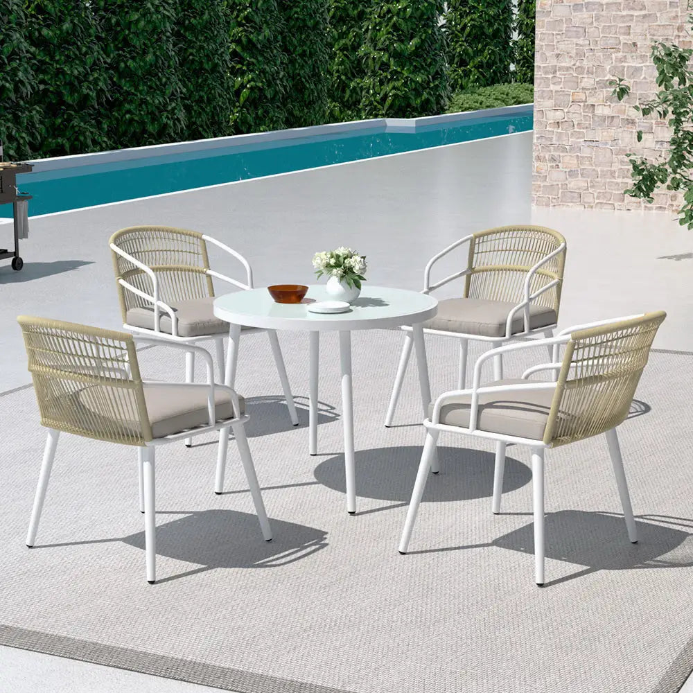 Gardeon Outdoor Dining Set 5 Piece Aluminum Table Chairs Setting White - Furniture > Dining