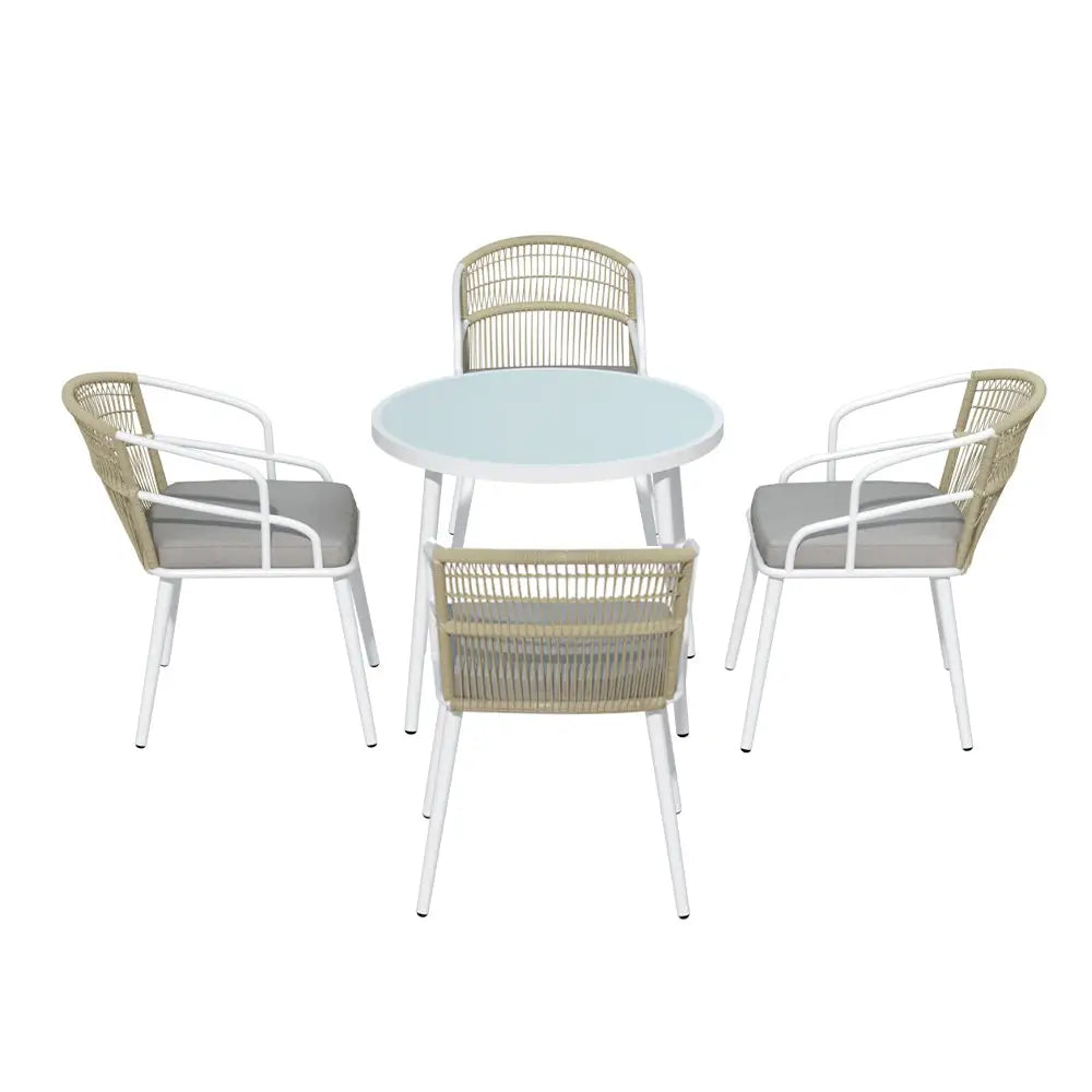 Gardeon Outdoor Dining Set 5 Piece Aluminum Table Chairs Setting White - Furniture > Dining