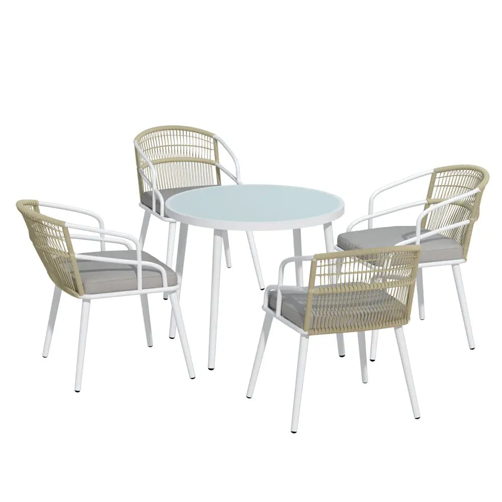 Gardeon Outdoor Dining Set 5 Piece Aluminum Table Chairs Setting White - Furniture > Dining