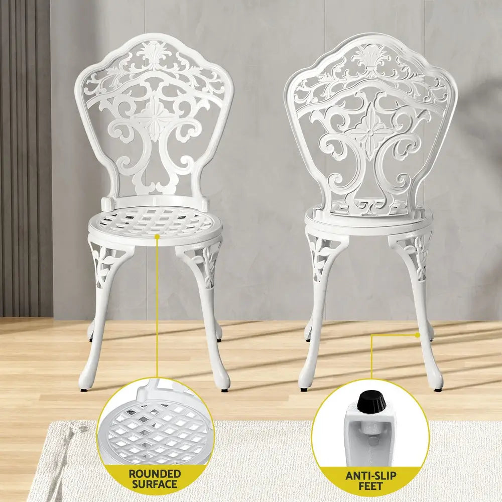 Gardeon Outdoor Dining Set 5 Piece Chairs Table Cast Aluminum Patio White - Furniture > Outdoor