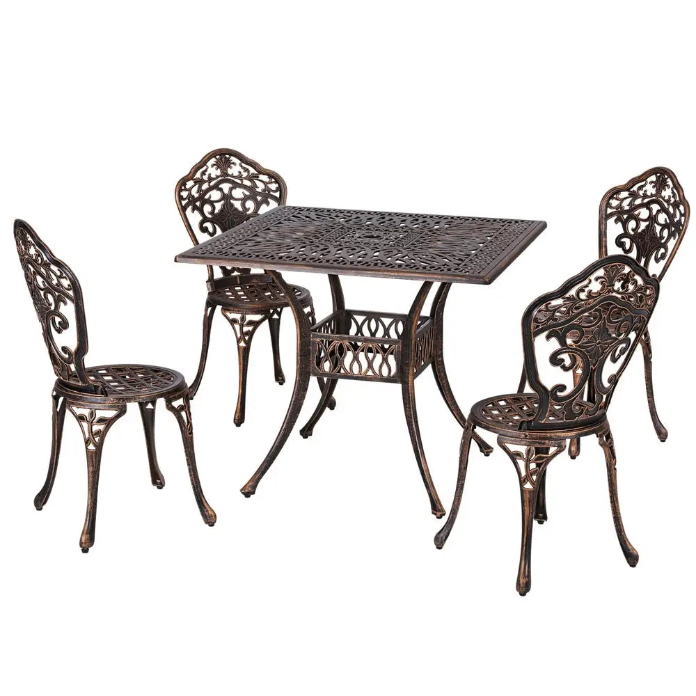 Gardeon Outdoor Dining Set 5 Piece Chairs Table Cast Aluminum Patio Brown - Furniture > Outdoor