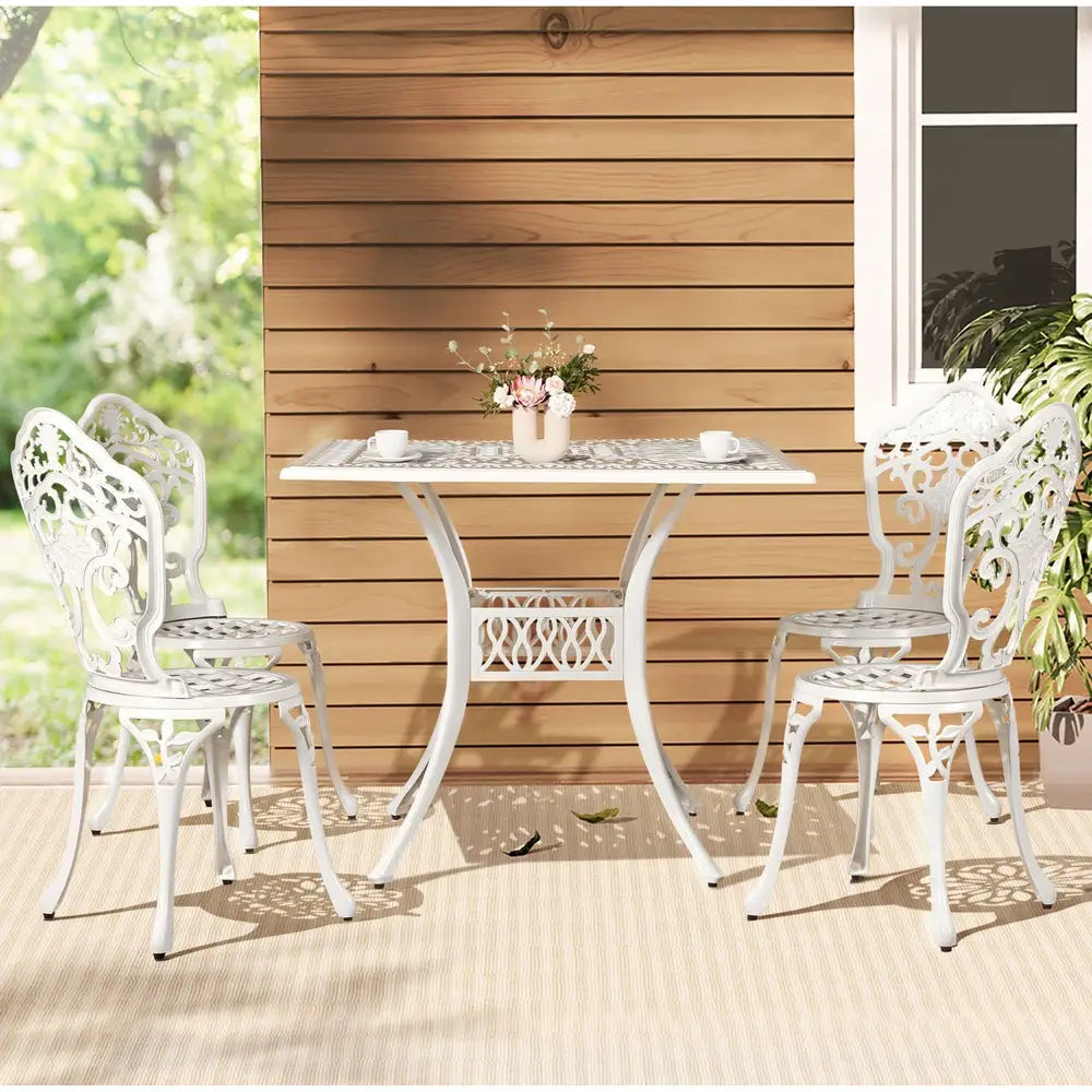 Gardeon Outdoor Dining Set 5 Piece Chairs Table Cast Aluminum Patio White - Furniture > Outdoor