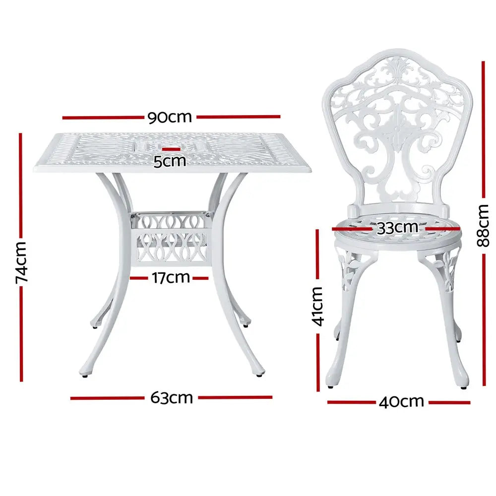 Gardeon Outdoor Dining Set 5 Piece Chairs Table Cast Aluminum Patio White - Furniture > Outdoor