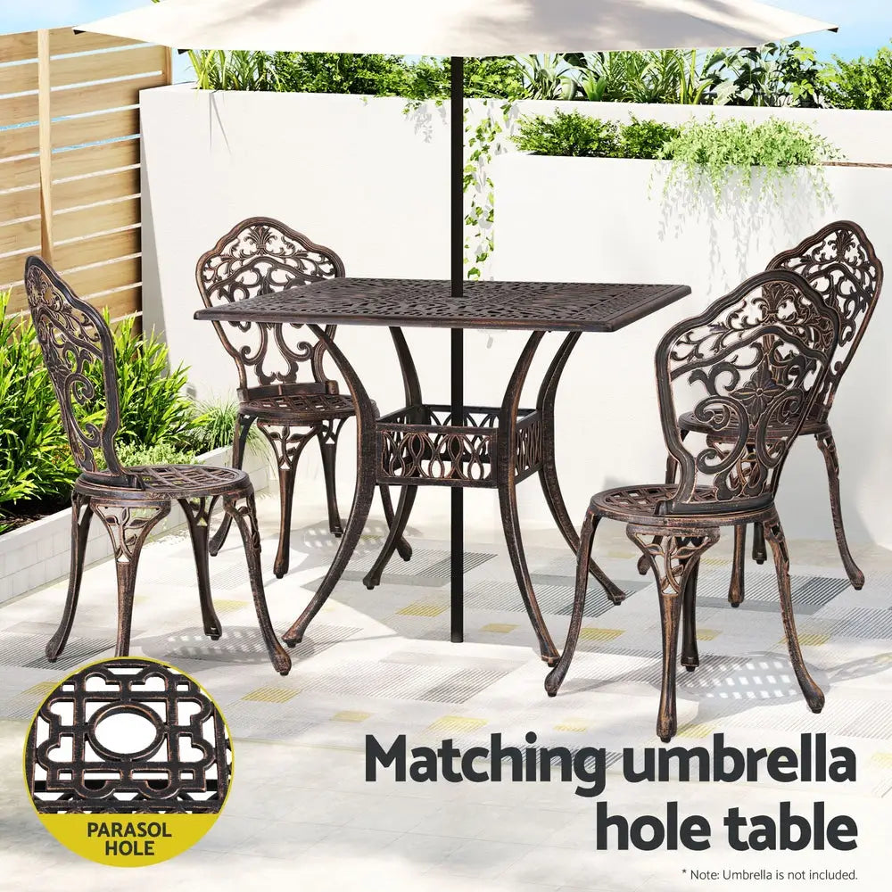 Gardeon Outdoor Dining Set 5 Piece Chairs Table Cast Aluminum Patio Brown - Furniture > Outdoor