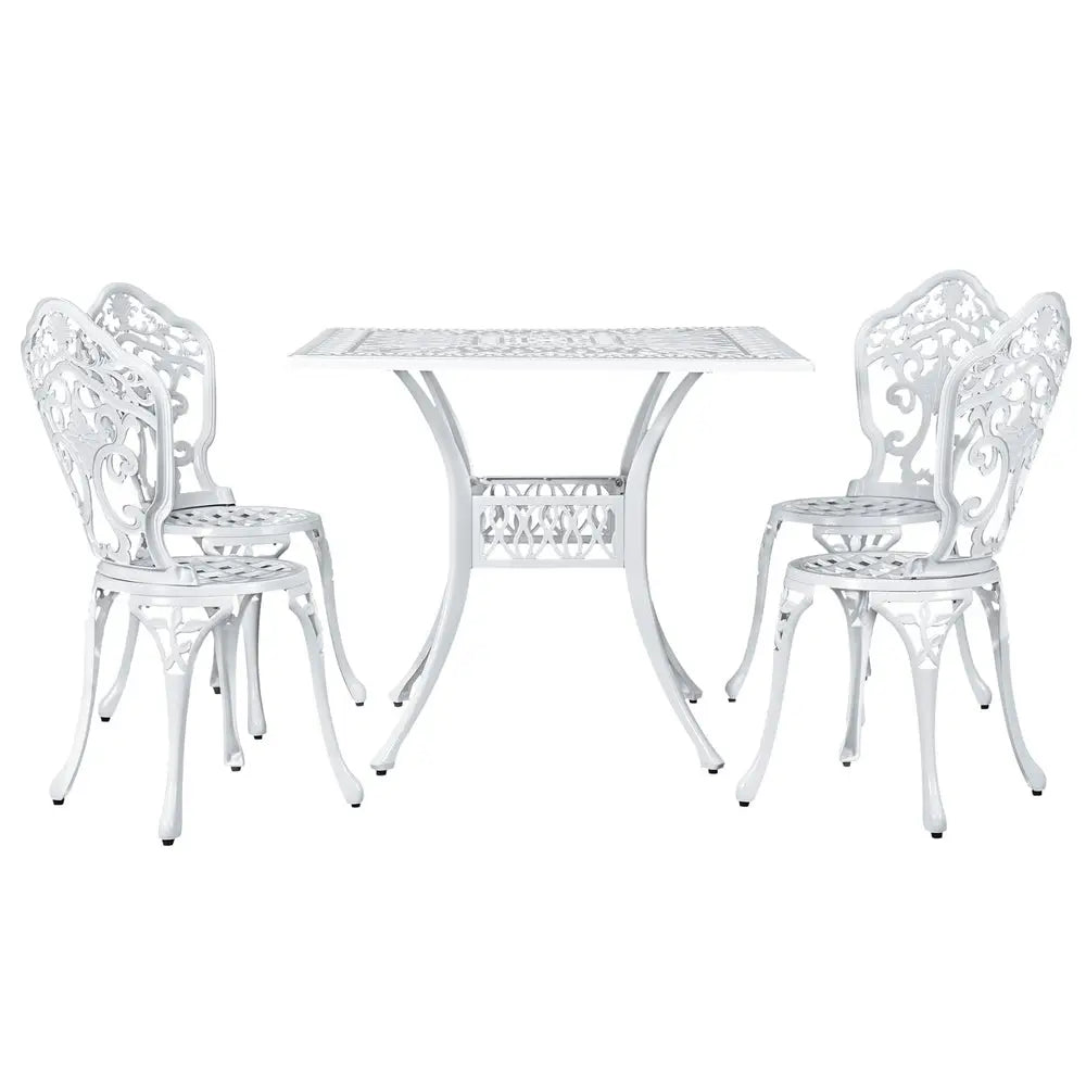 Gardeon Outdoor Dining Set 5 Piece Chairs Table Cast Aluminum Patio White - Furniture > Outdoor