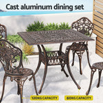 Gardeon Outdoor Dining Set 5 Piece Chairs Table Cast Aluminum Patio Brown - Furniture > Outdoor