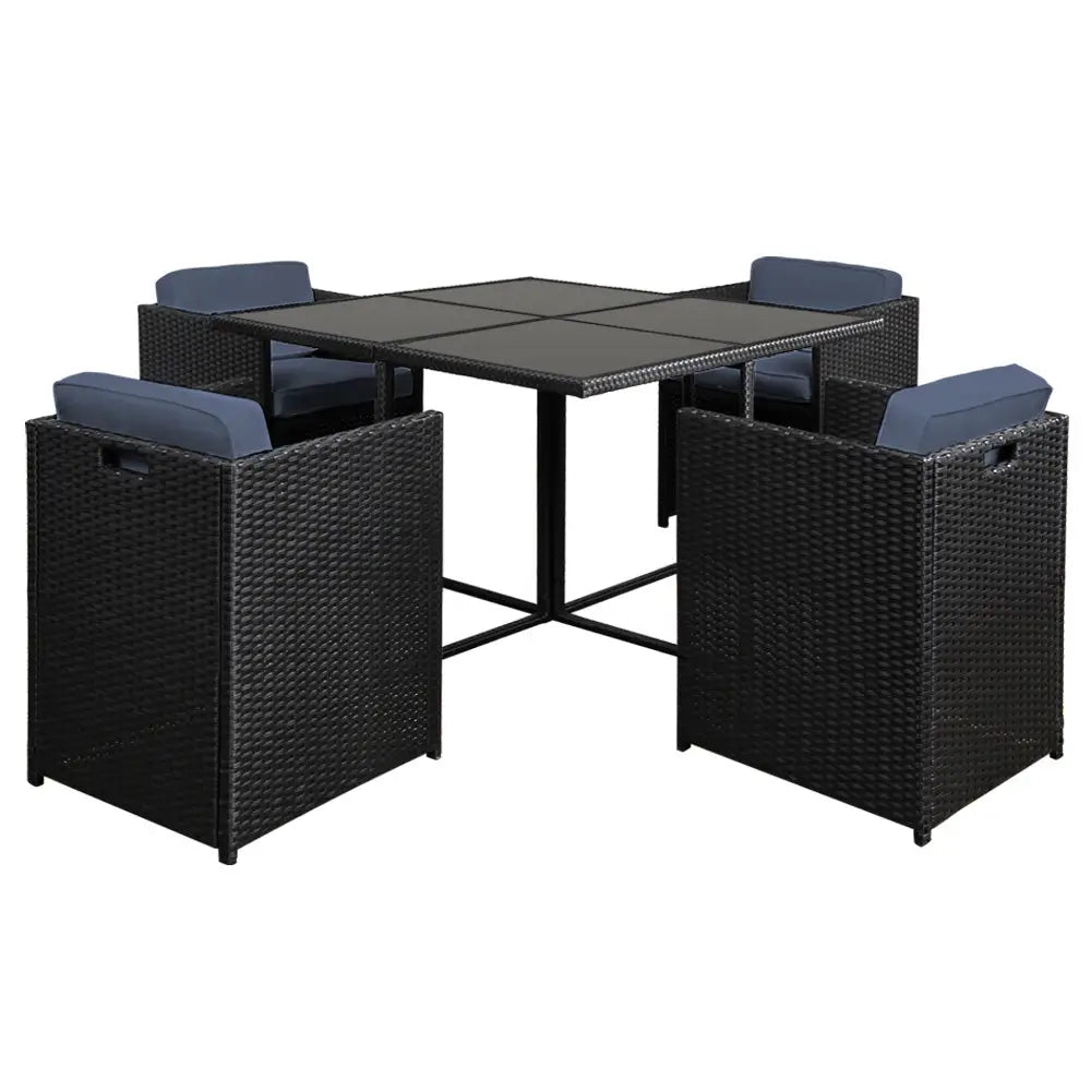 Gardeon Outdoor Dining Set 5 Piece Wicker Table Chairs Setting Black - Furniture > Dining