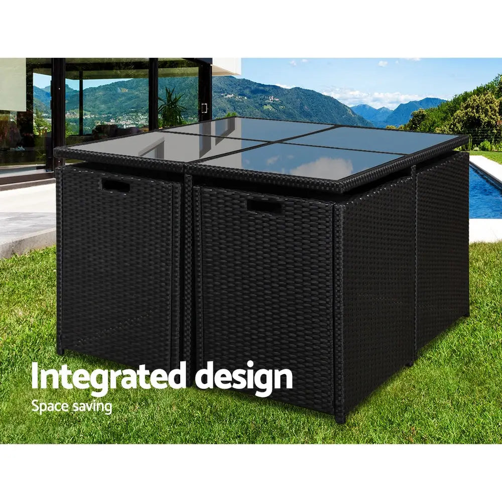 Gardeon Outdoor Dining Set 5 Piece Wicker Table Chairs Setting Black - Furniture > Dining