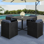 Gardeon Outdoor Dining Set 5 Piece Wicker Table Chairs Setting Black - Furniture > Dining