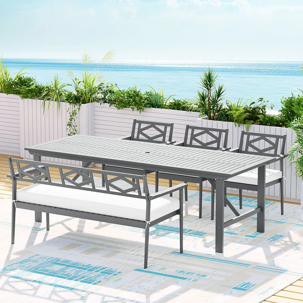 Gardeon Outdoor Dining Set 5 Piece Wooden Table Chairs Setting Grey - Furniture > Outdoor