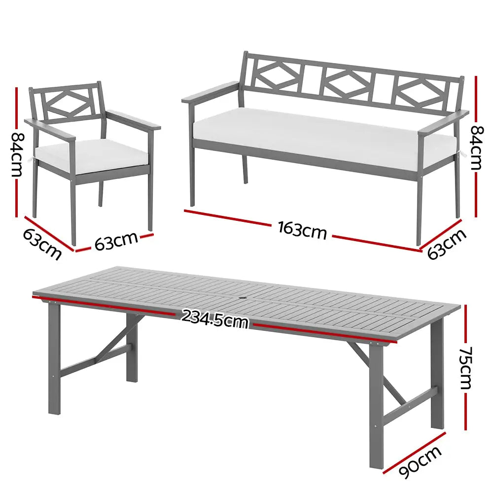Gardeon Outdoor Dining Set 5 Piece Wooden Table Chairs Setting Grey - Furniture > Outdoor