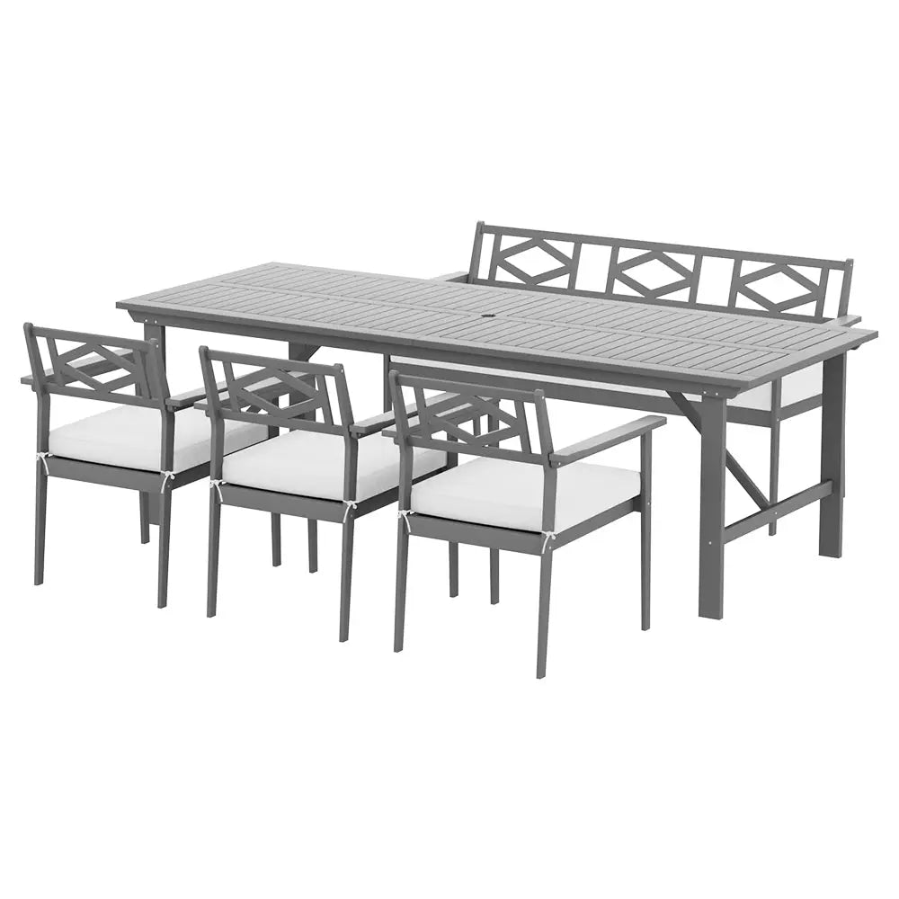 Gardeon Outdoor Dining Set 5 Piece Wooden Table Chairs Setting Grey - Furniture > Outdoor