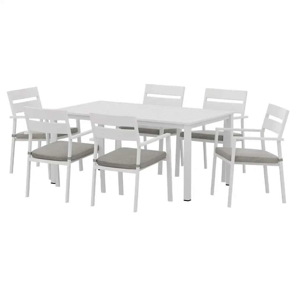 Gardeon Outdoor Dining Set 7 Piece Aluminum Table Chairs Setting White - Furniture > Outdoor