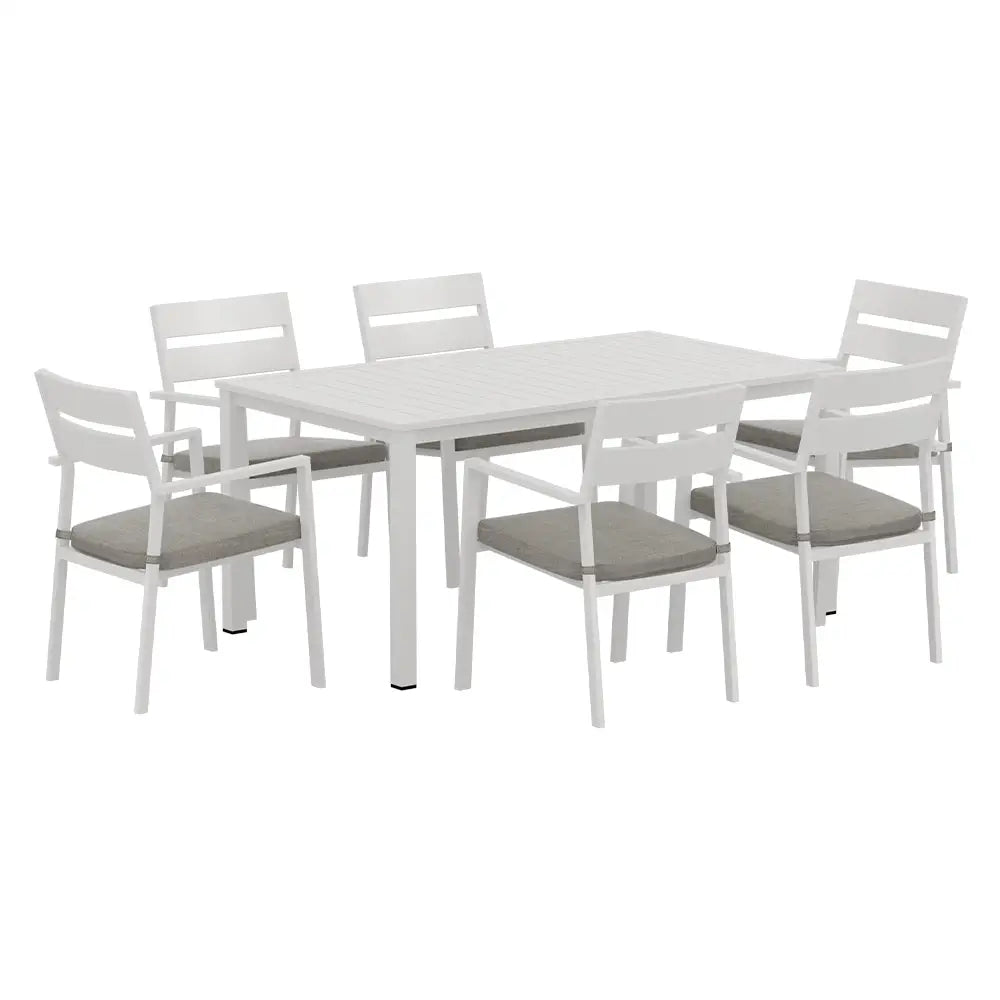 Gardeon Outdoor Dining Set 7 Piece Aluminum Table Chairs Setting White - Furniture > Outdoor