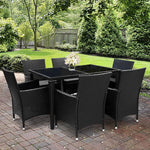 Gardeon Outdoor Dining Set 7 Piece Wicker Lounge Setting Black - Furniture > Outdoor