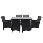 Gardeon Outdoor Dining Set 7 Piece Wicker Lounge Setting Black - Furniture > Outdoor