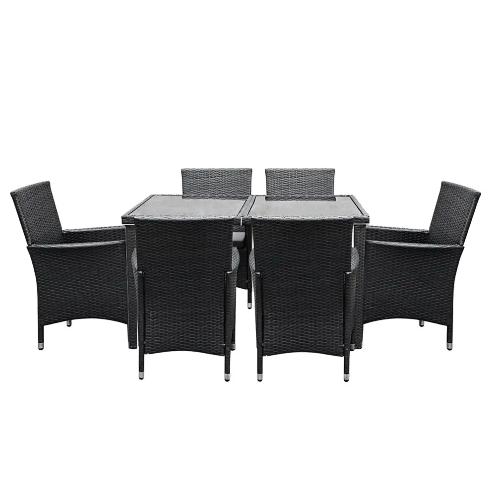 Gardeon Outdoor Dining Set 7 Piece Wicker Lounge Setting Black - Furniture > Outdoor